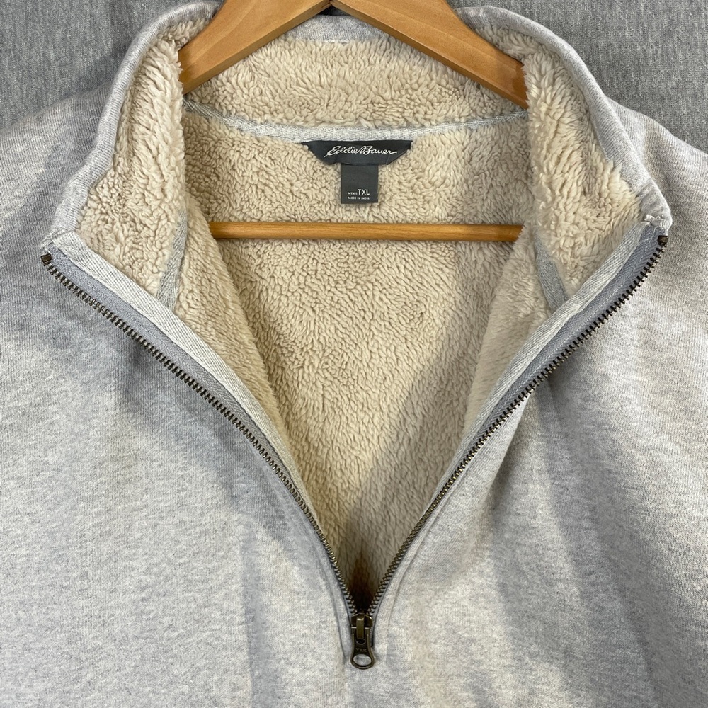 Eddie Bauer Sweatshirt Men’s Size TXL Gray Pullover Sherpa Lined - Picture 2 of 11